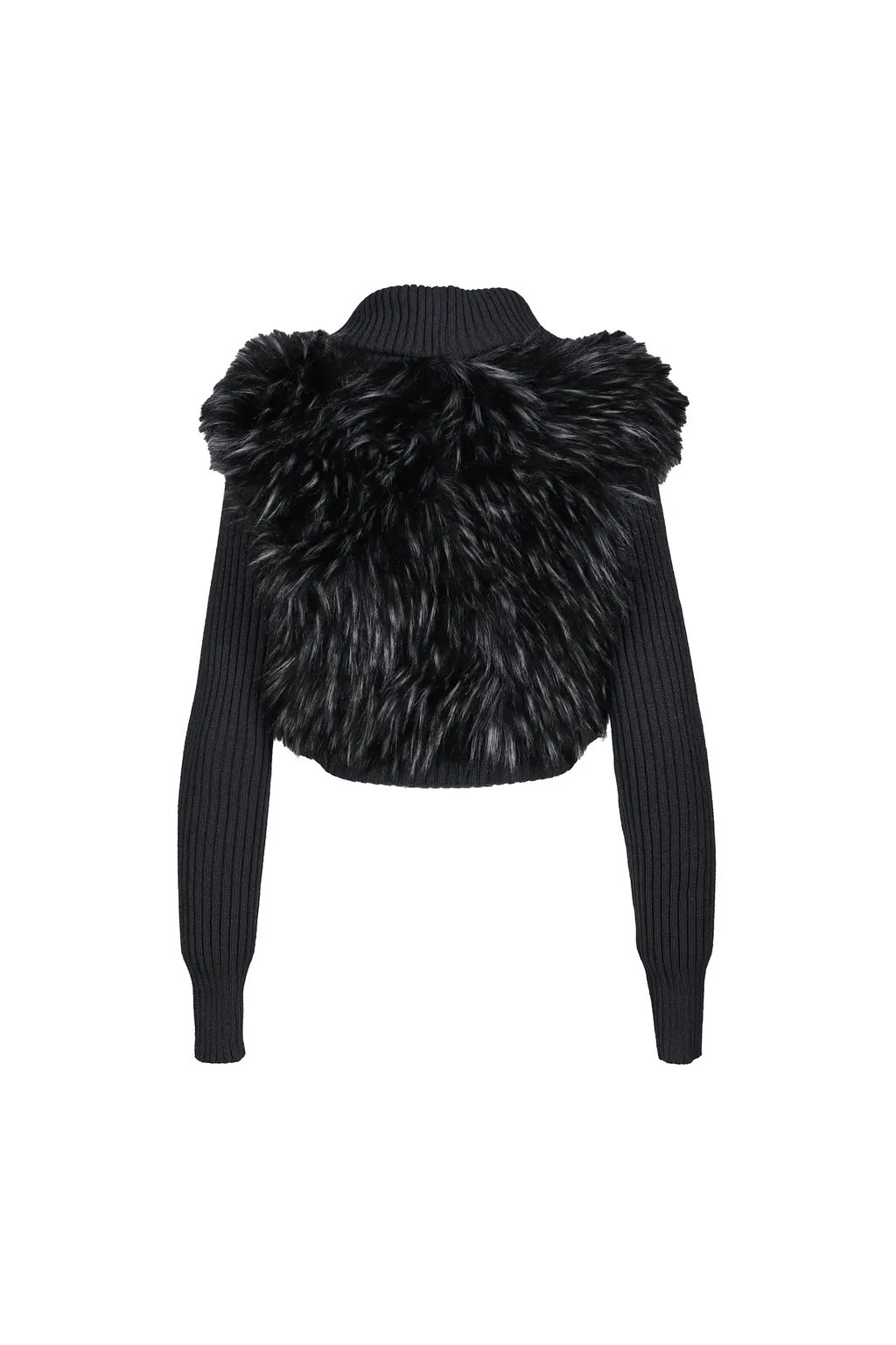 Longsleeve Knit Faux Fur Shrug / Blk