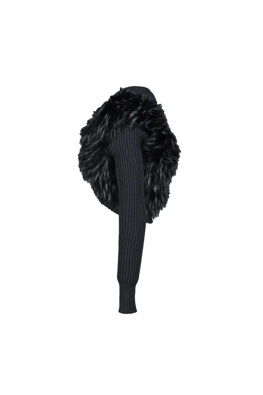 Longsleeve Knit Faux Fur Shrug / Blk