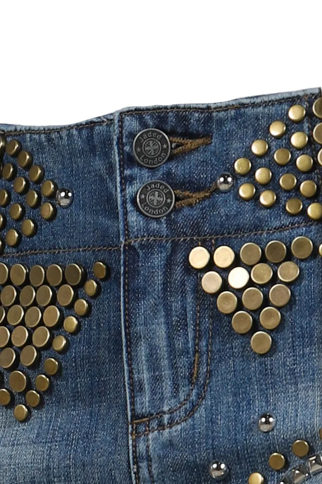 Studded Denim Mini Skirt / Indigo