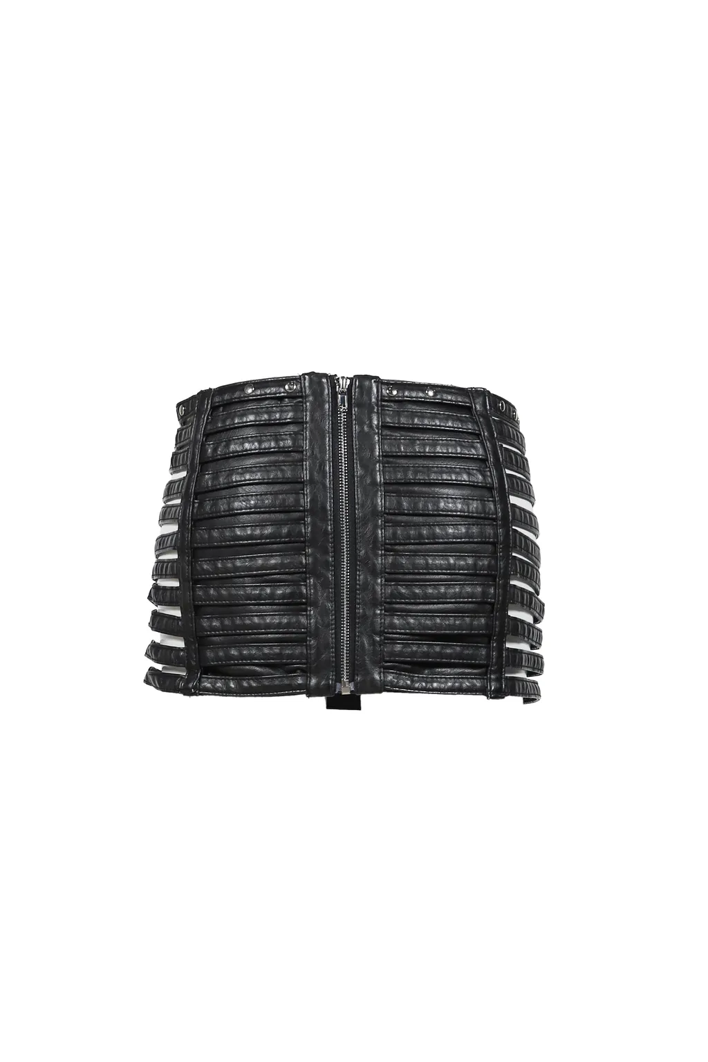Faux Pu Slashed Mini Skirt / Blk Denim