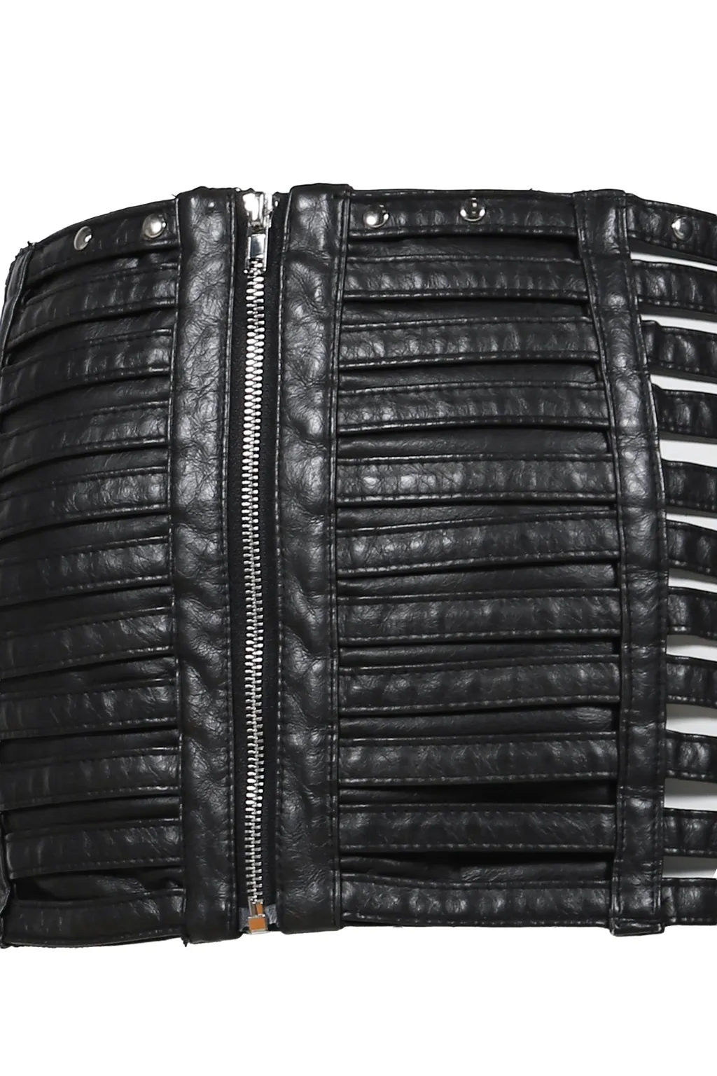 Faux Pu Slashed Mini Skirt / Blk Denim