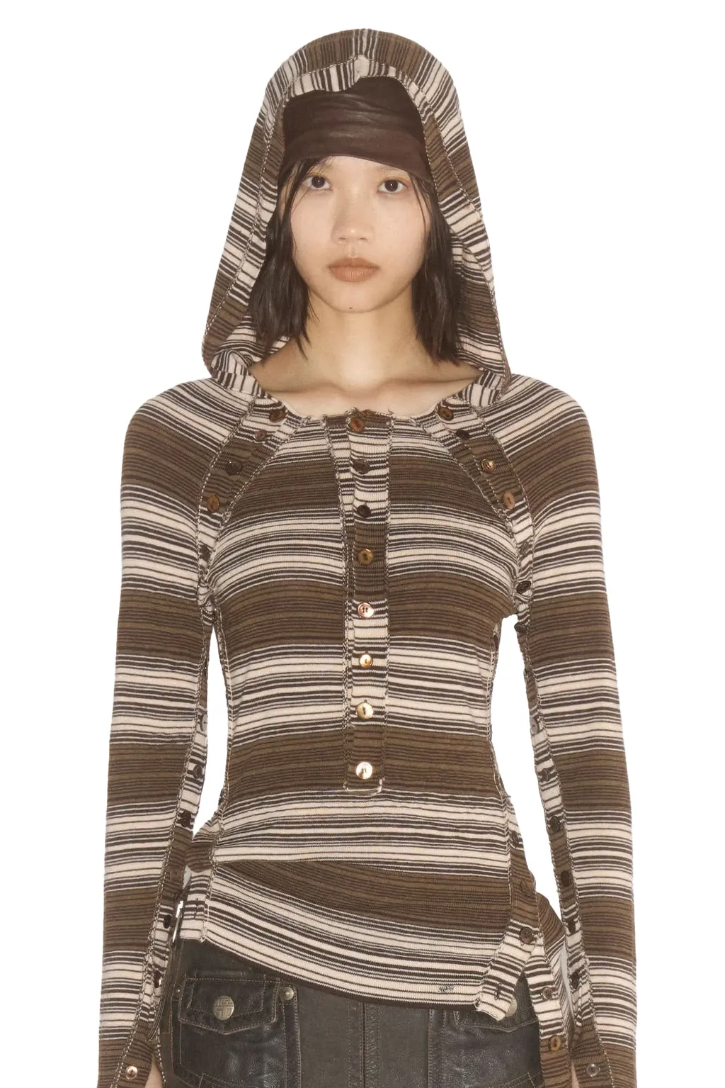 Striped Knit Sweater / Dark Brw Bei