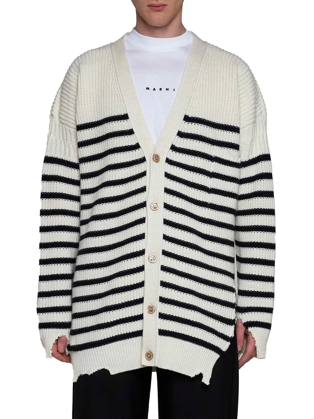 Marni Destroyed Striped Knit Cardigan