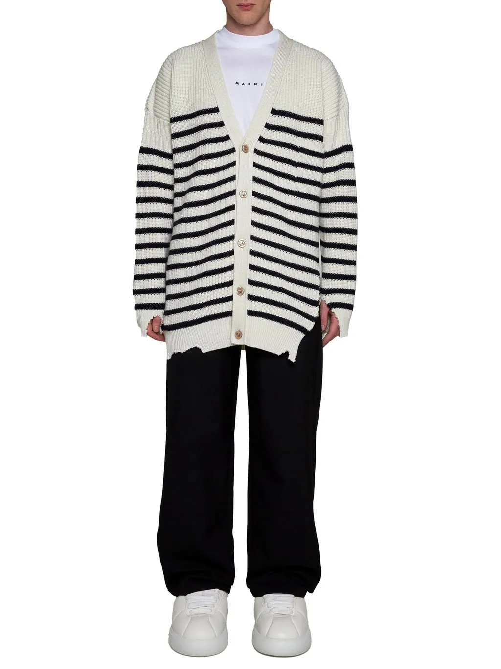 Marni Destroyed Striped Knit Cardigan