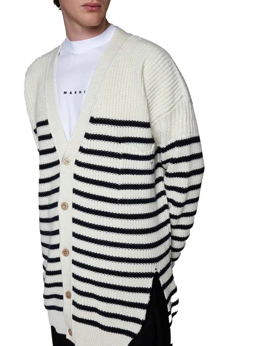 Marni Destroyed Striped Knit Cardigan