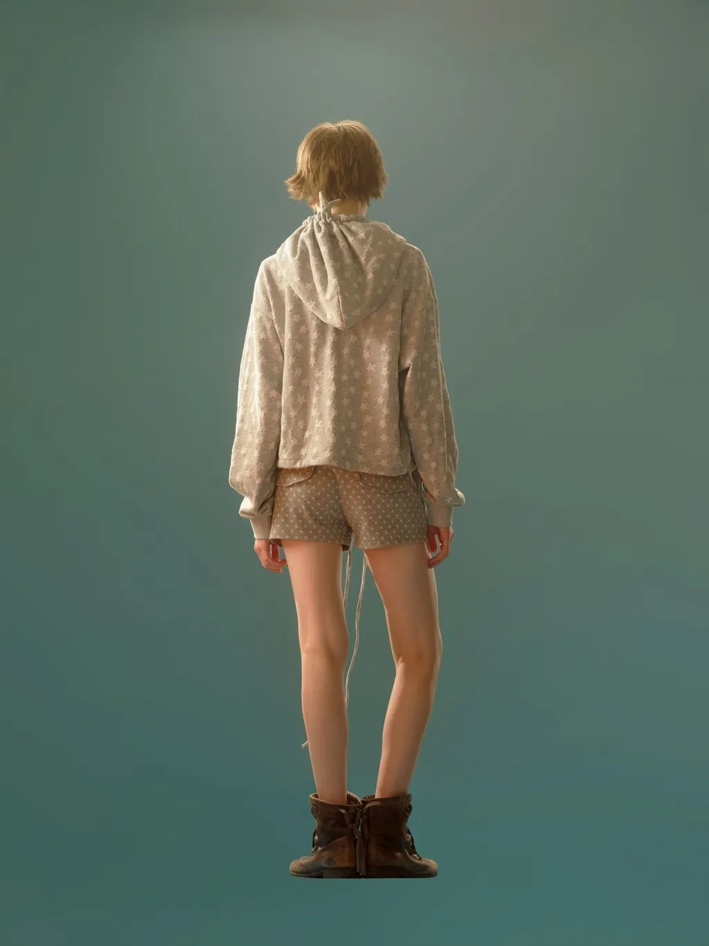 Star Jacquard Hooded Sweatshirt / Gry