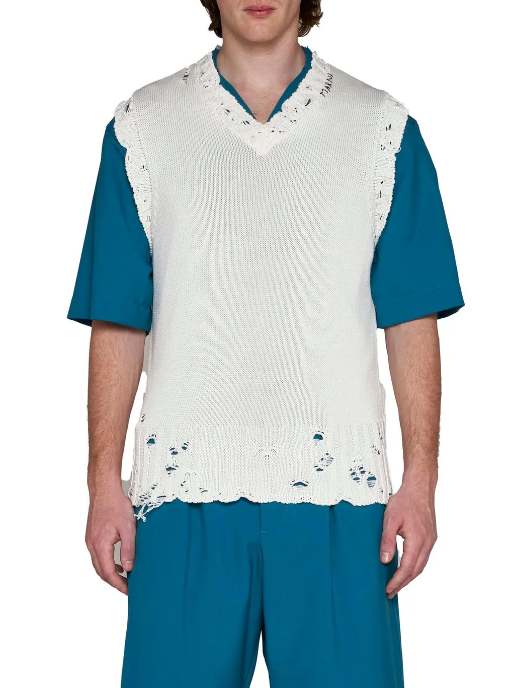 Marni Logo Printed Collar Ripped Vest