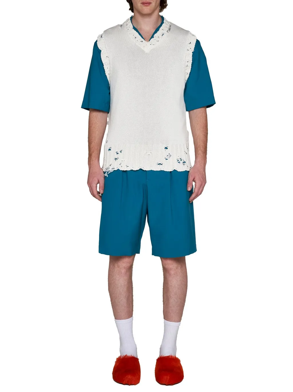 Marni Logo Printed Collar Ripped Vest