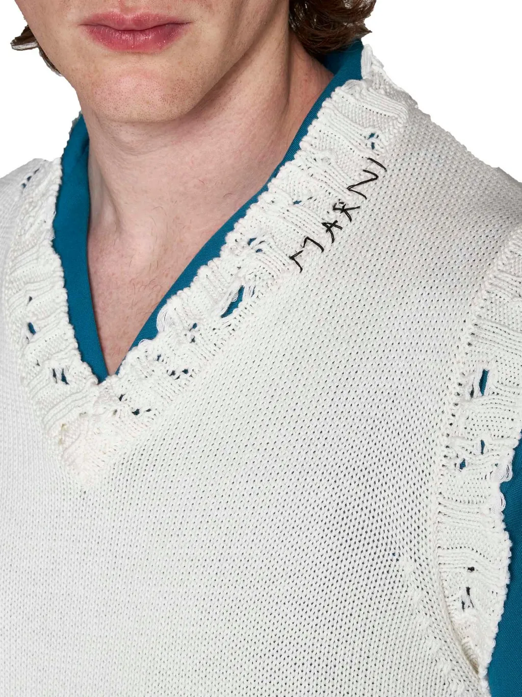 Marni Logo Printed Collar Ripped Vest