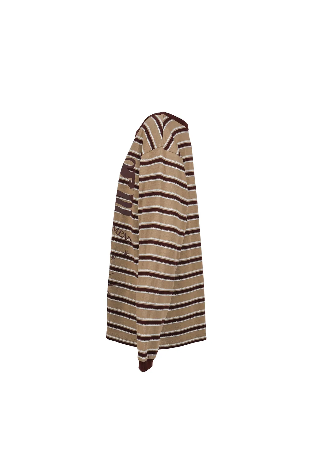 Slanted Shoulder Striped Long Sleeve T-Shirt / Kha