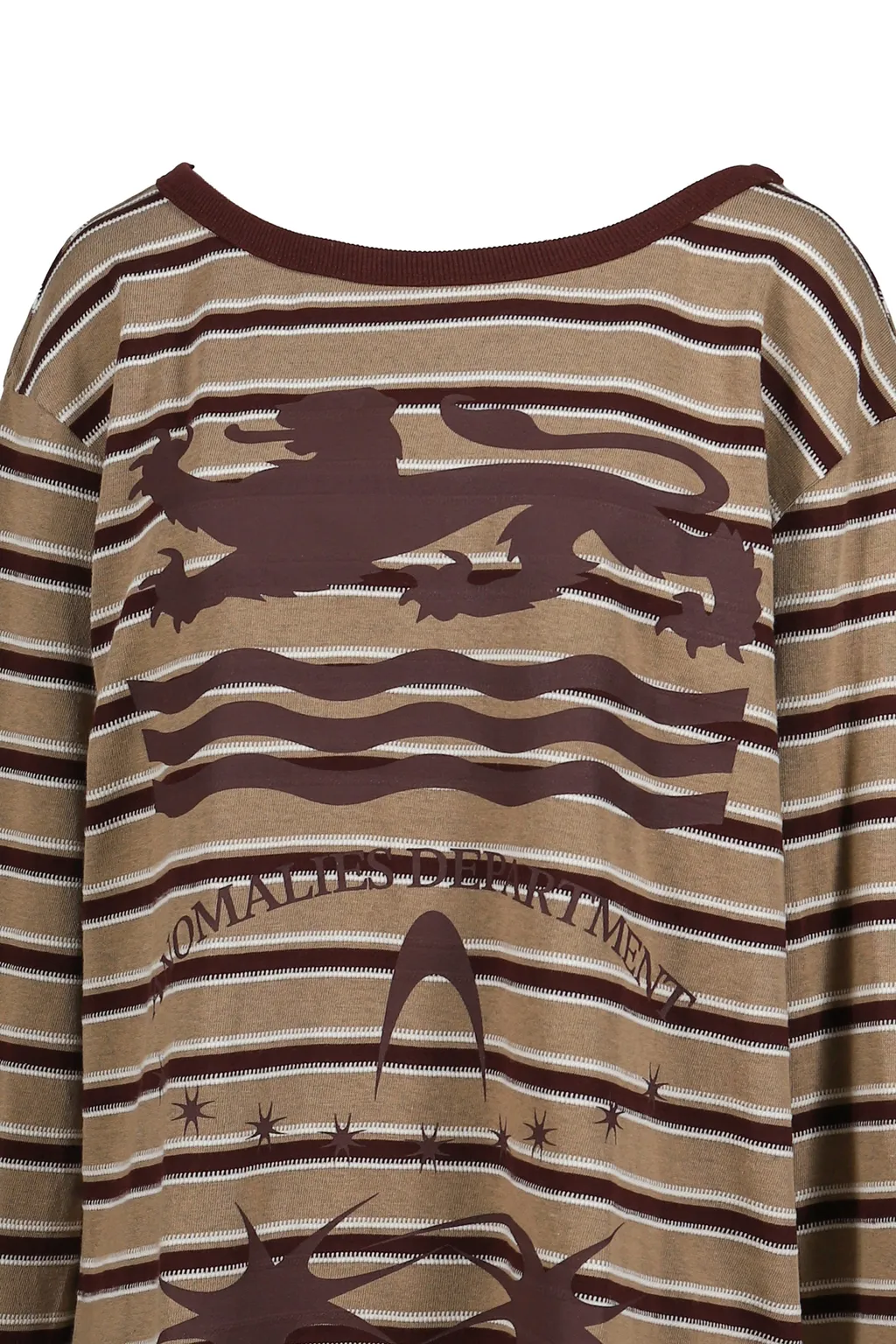 Slanted Shoulder Striped Long Sleeve T-Shirt / Kha