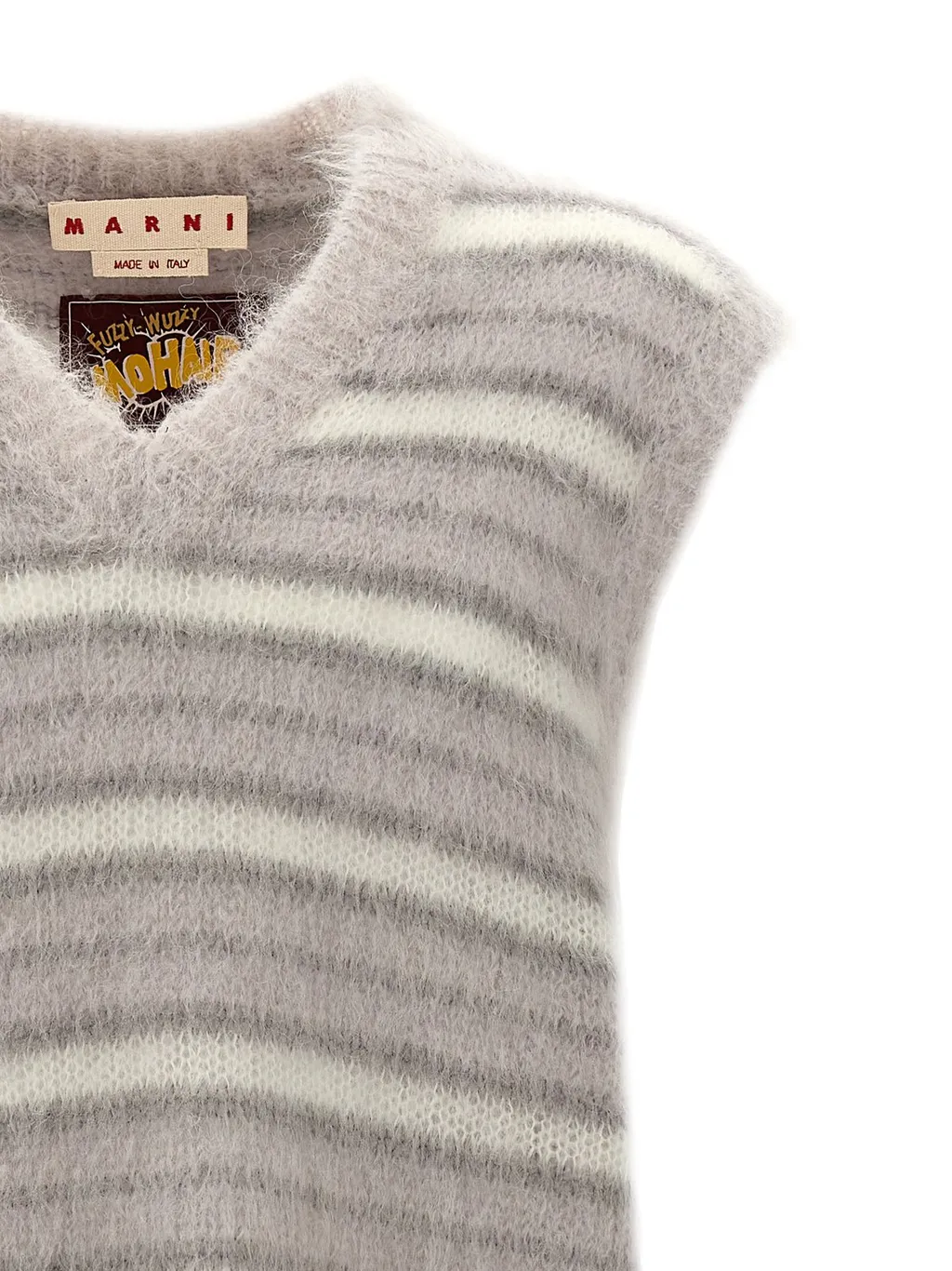 Marni V-Neck Striped Fuzzy Wuzzy Vest