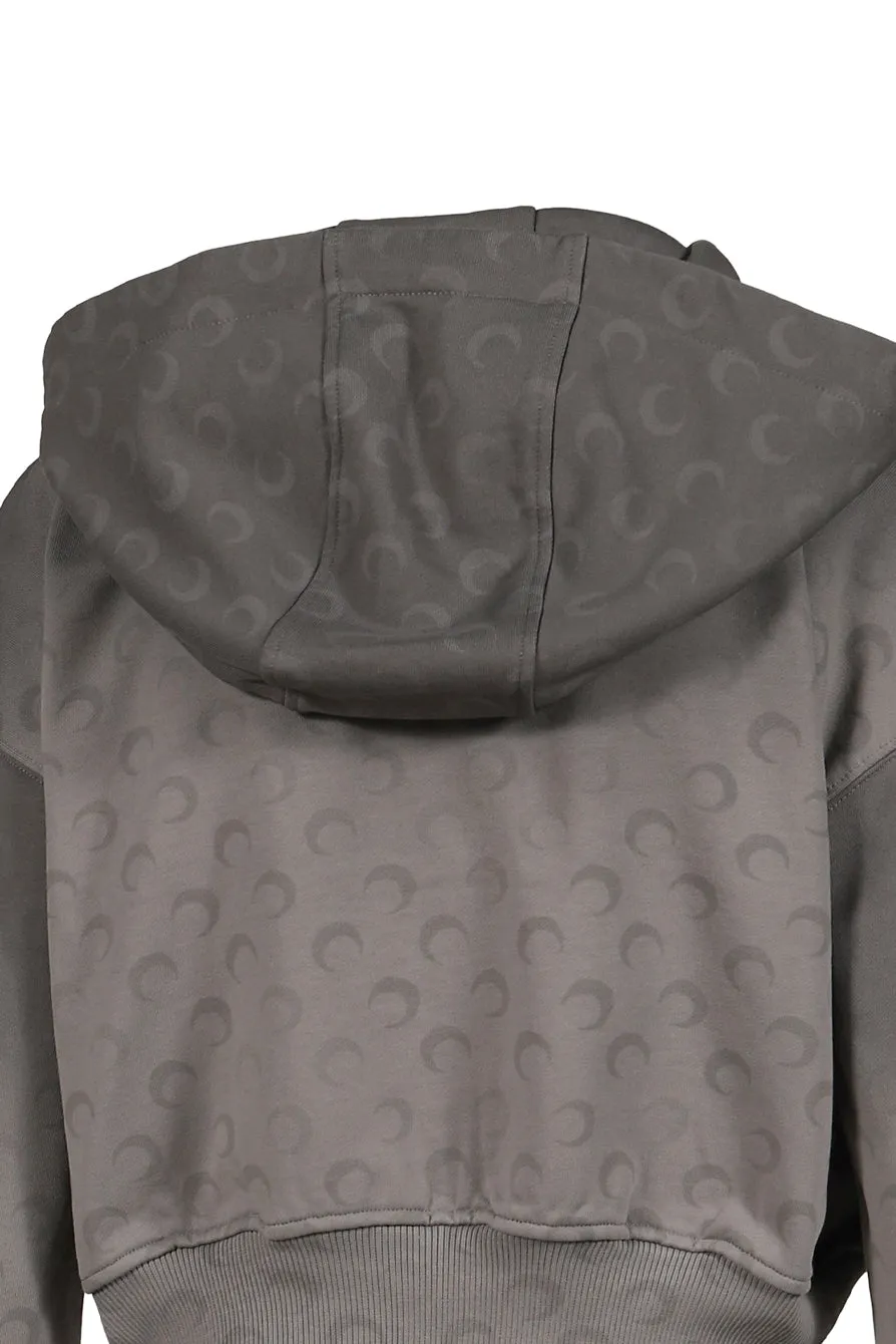 Faded Moon Fleece Cropped Zipped Hoodie / Dark Gry