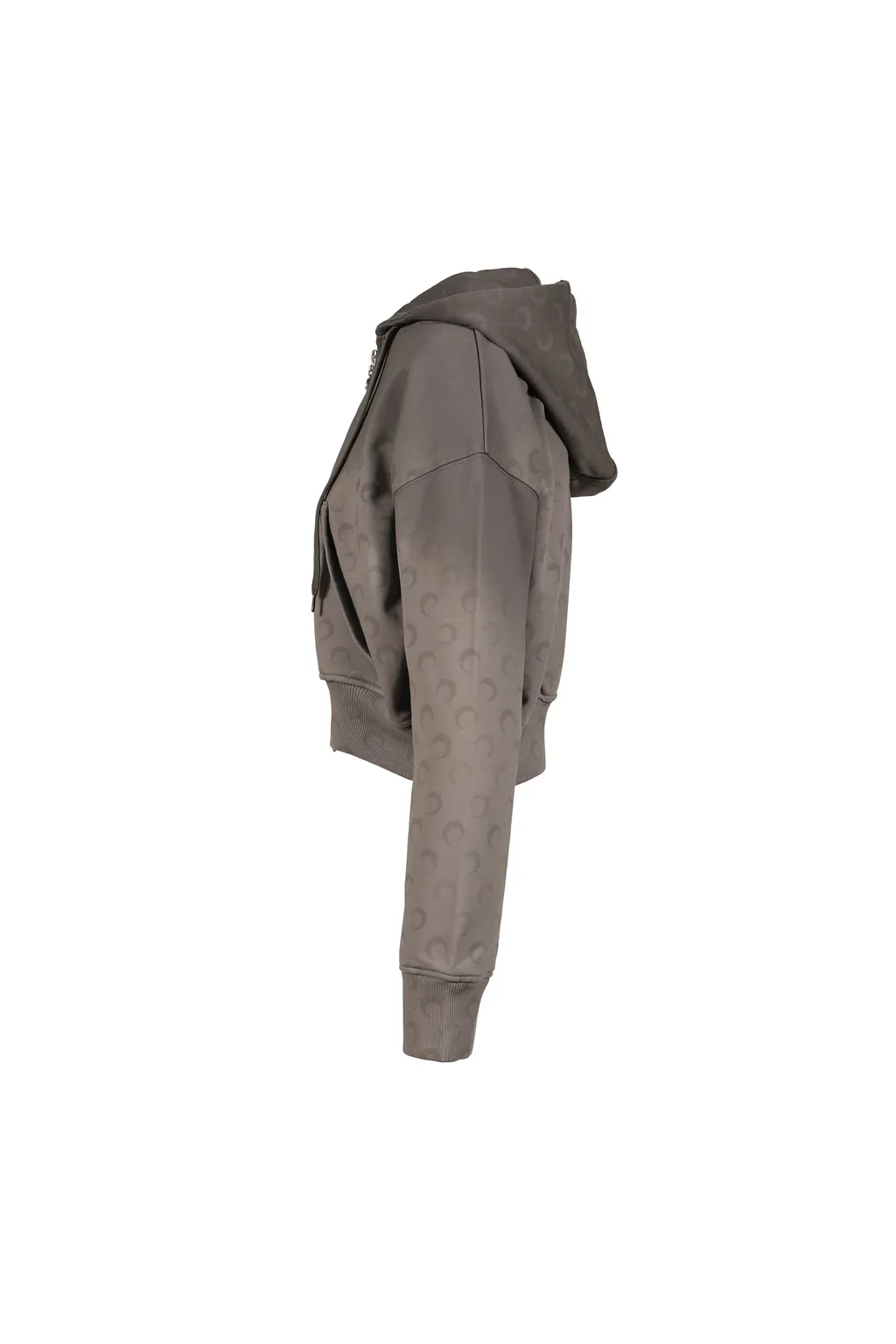 Faded Moon Fleece Cropped Zipped Hoodie / Dark Gry