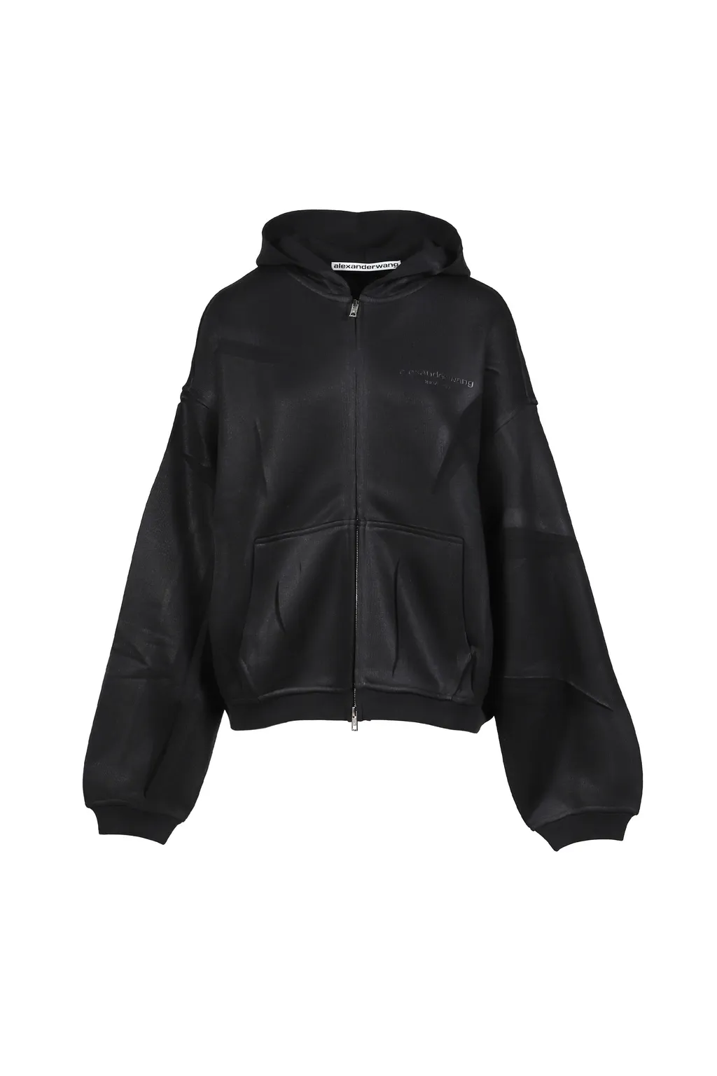 Creased Zip-Up Hoodie / Black