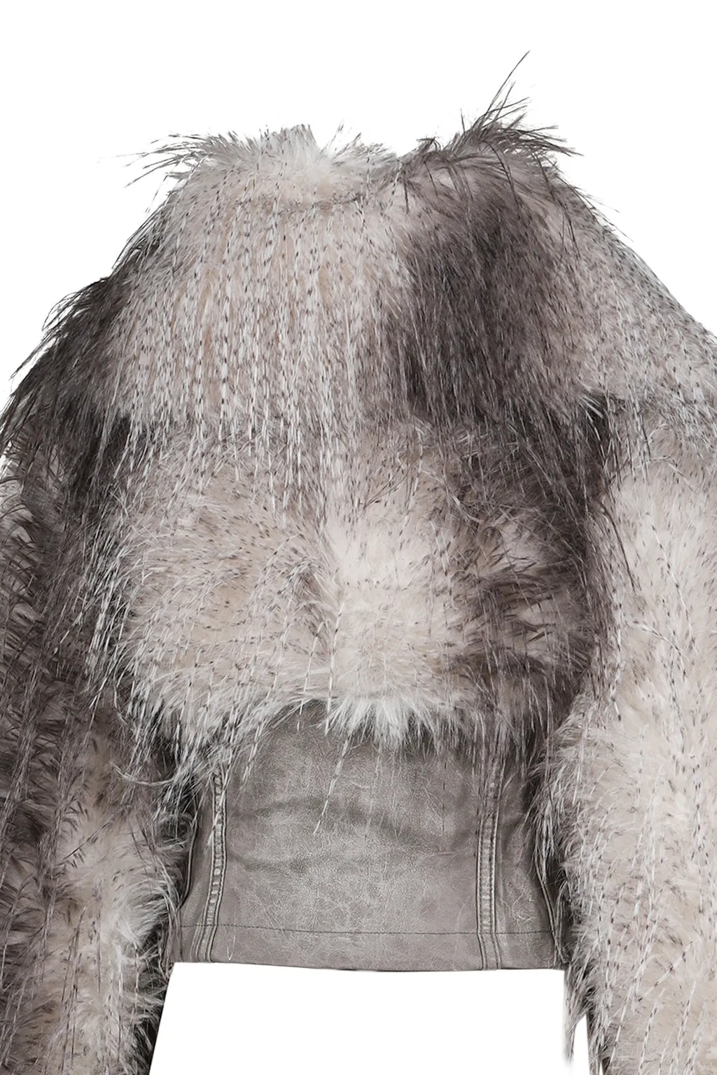 Faux Feather And Pu Lace Up Jacket / Wht Brwn