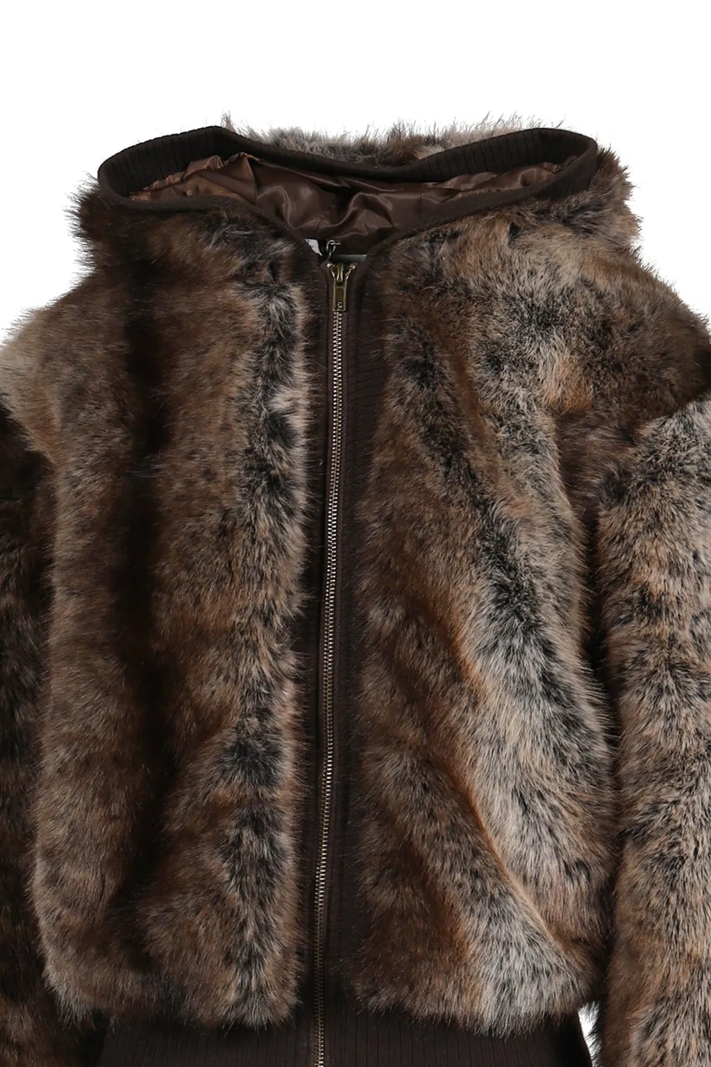 Faux Mink Zip Through Jacket / Brwn