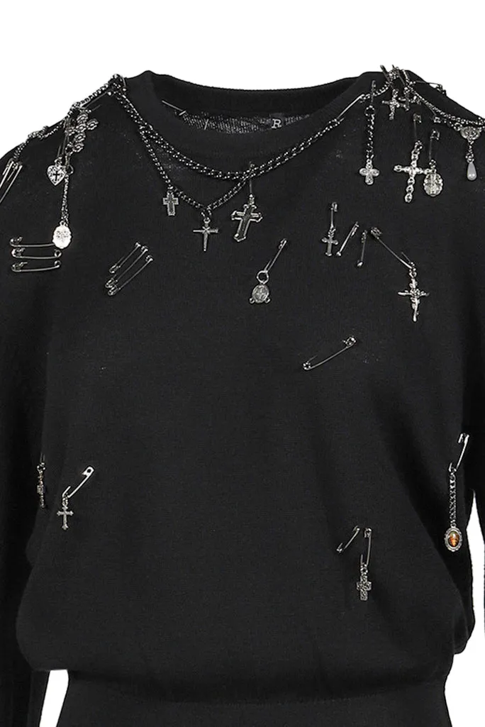 Tight Waist Crewneck Sweater / Blk