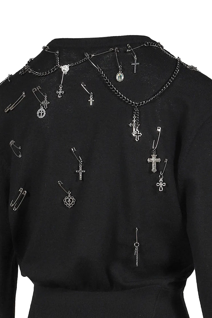 Tight Waist Crewneck Sweater / Blk