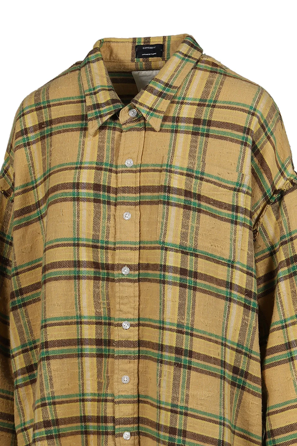 Shredded Seam Drop Neck Shirt / Kha/Grn Plaid