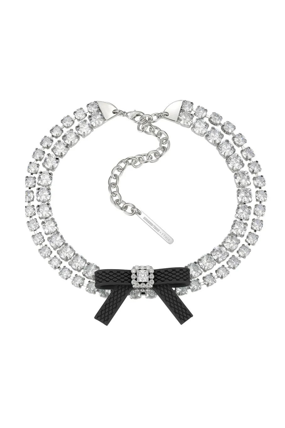 Rubber Bow Gemstone Necklace / Blk