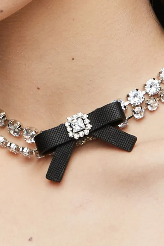 Rubber Bow Gemstone Necklace / Blk