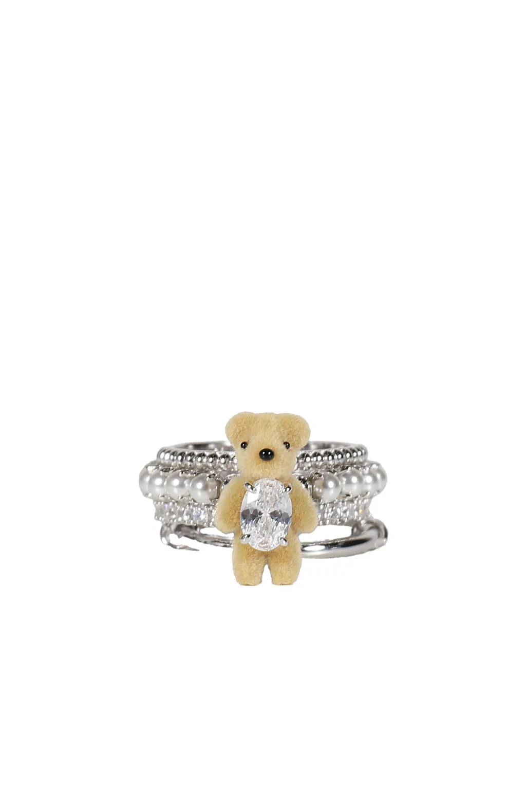 Mini Pearlescent Bear Multi-Layered Ring / Wht