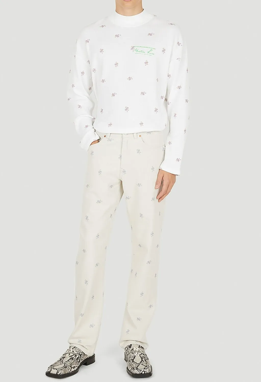 Martine Rose Monogram-Printed Straight-Leg Washed Jeans