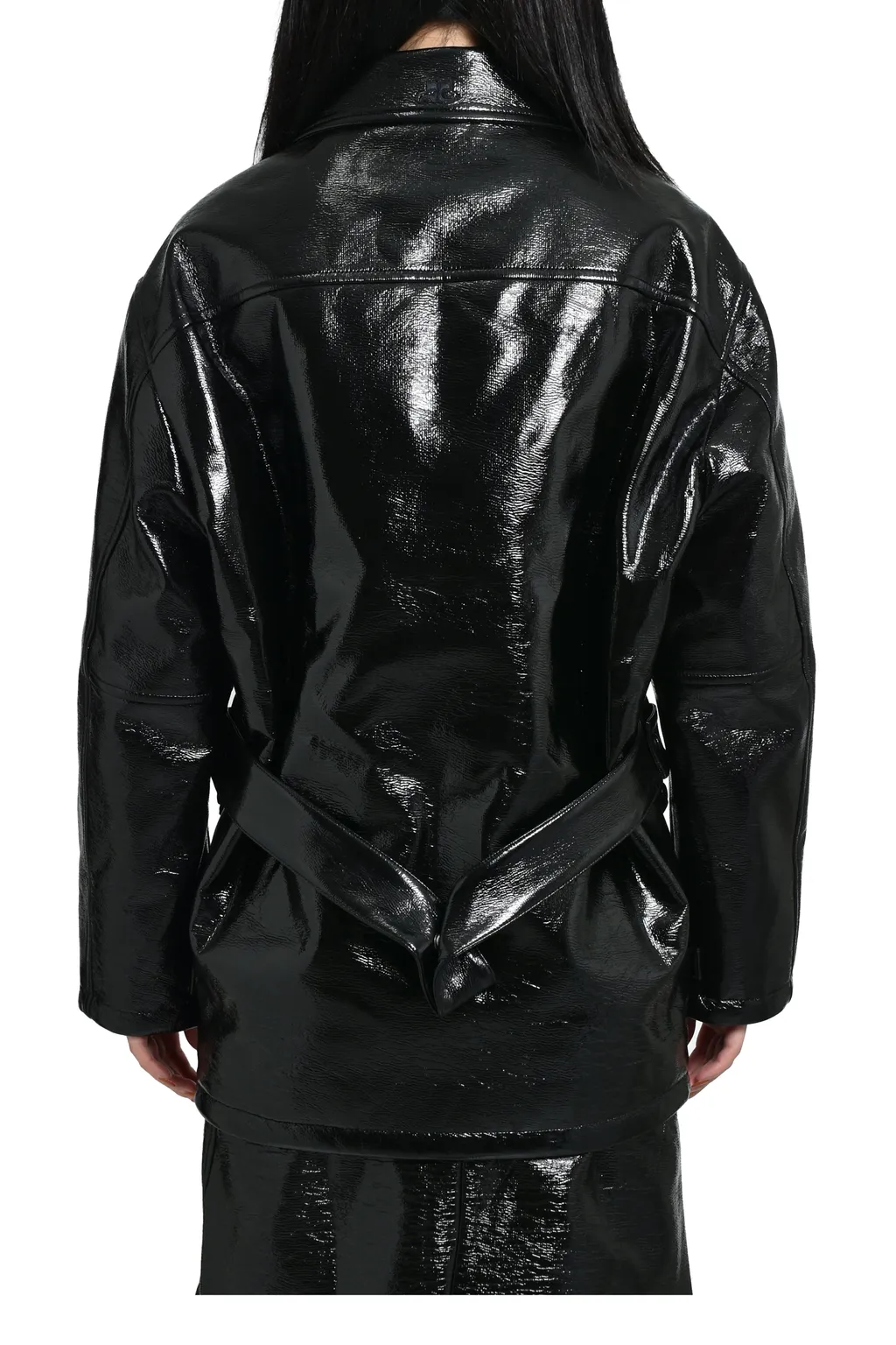 Zipped Vinyl Maxi Bomber Jacket / Blk