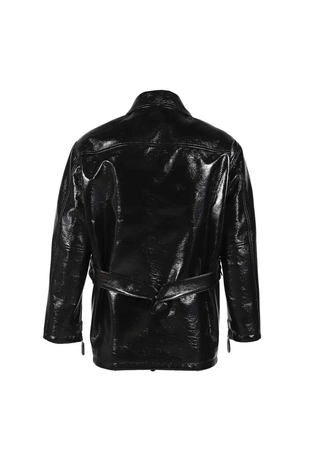 Zipped Vinyl Maxi Bomber Jacket / Blk