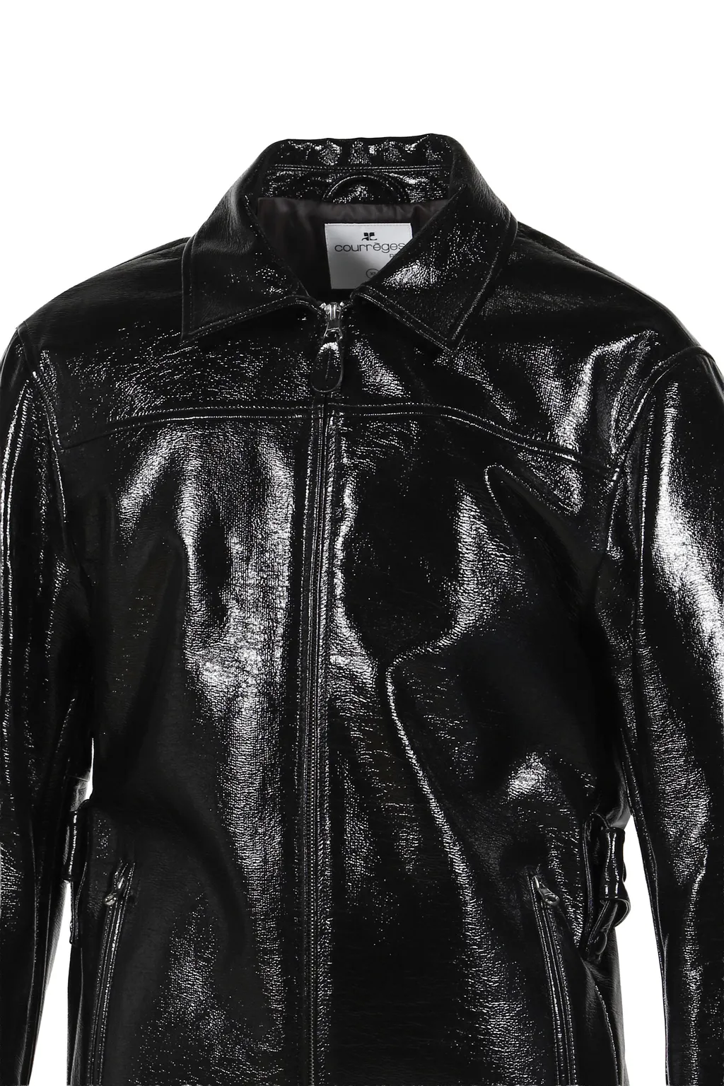 Zipped Vinyl Maxi Bomber Jacket / Blk