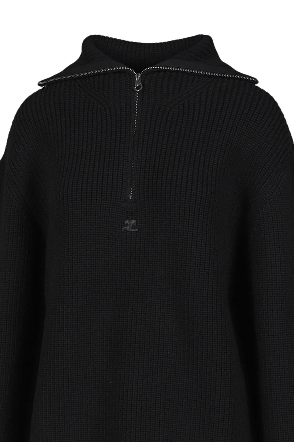 Ribbed Wool Trucker Sweater / Blk