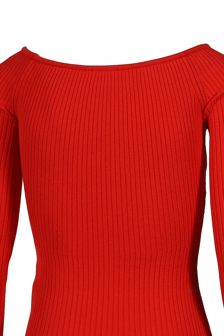 Off Shoulder Rib Knit Top / Poppy