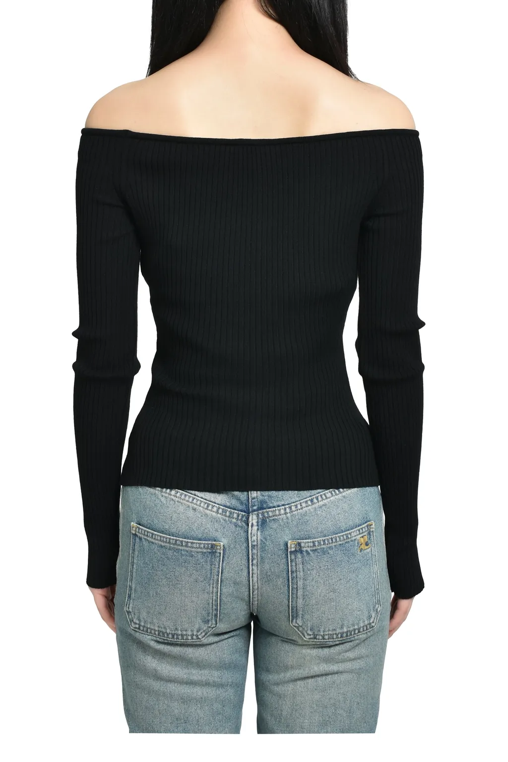 Off Shoulder Rib Knit Top / Blk