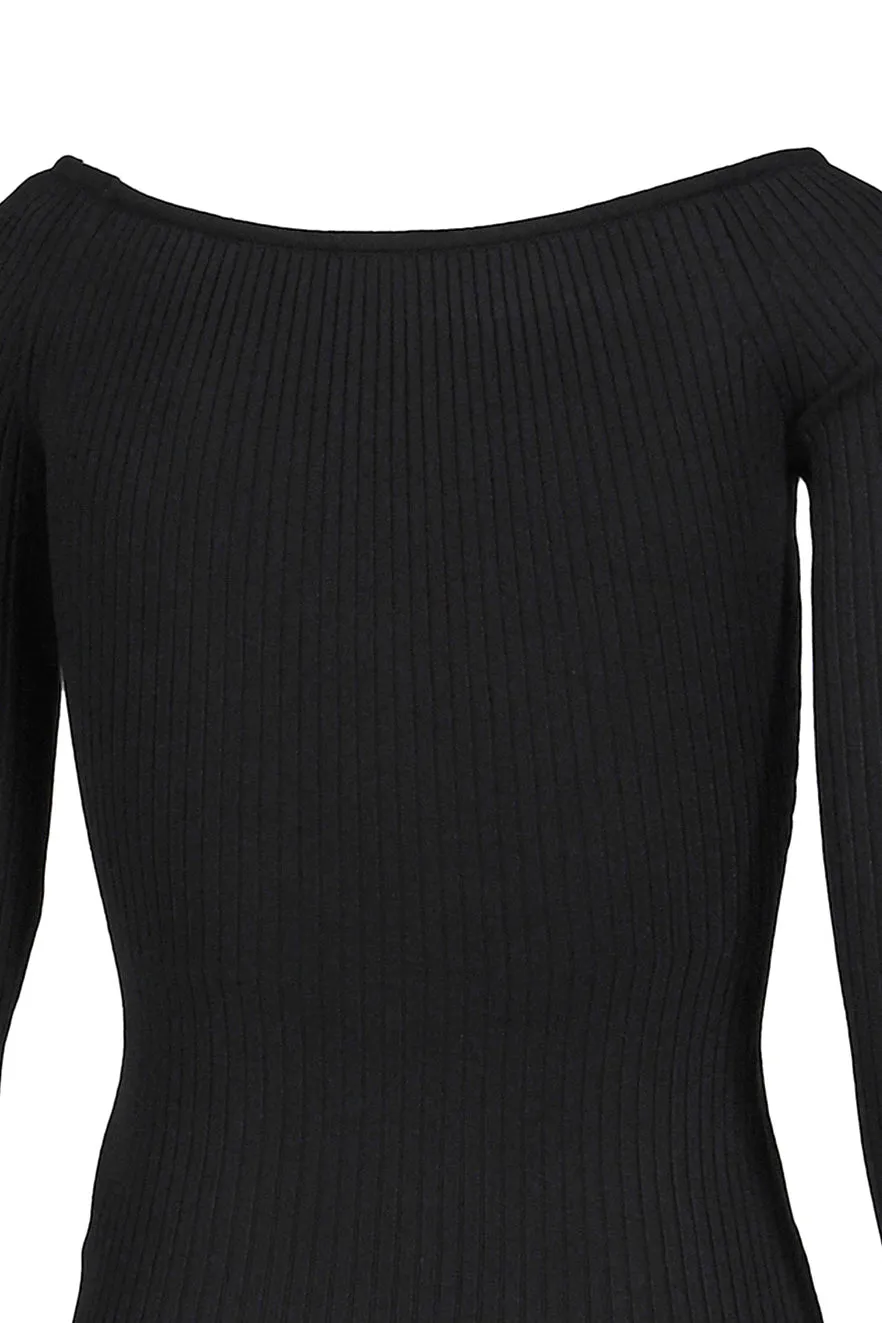 Off Shoulder Rib Knit Top / Blk
