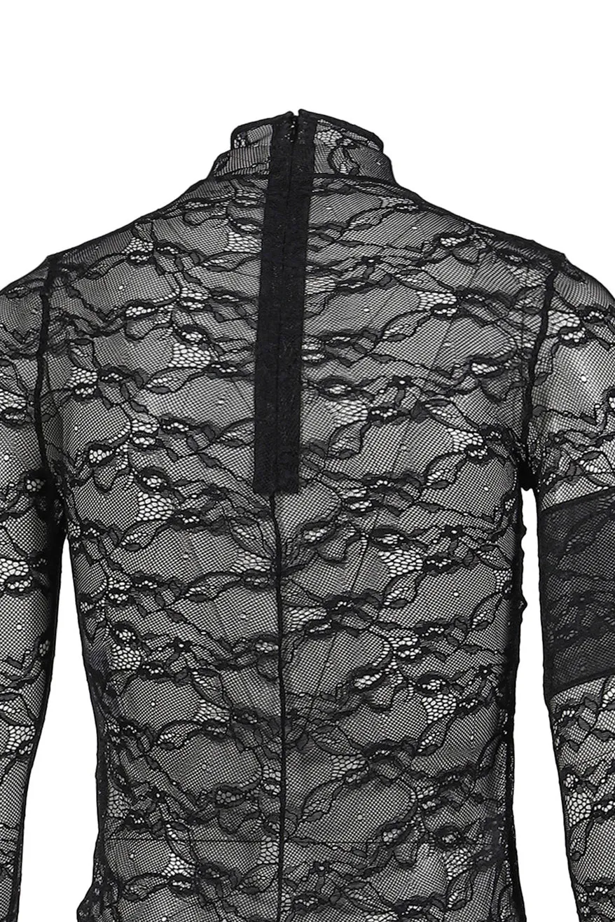 Lace Mock Neck Top / Black
