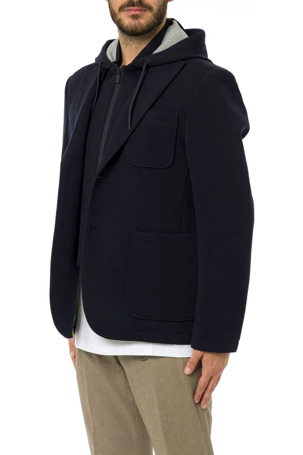 Manuel Ritz Diagonal Jersey Hooded Blazer