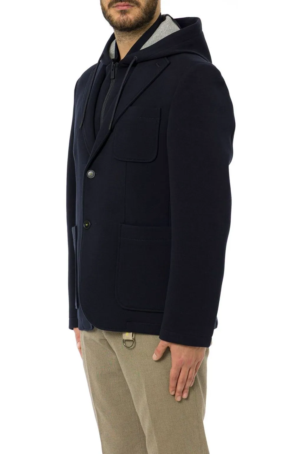 Manuel Ritz Diagonal Jersey Hooded Blazer