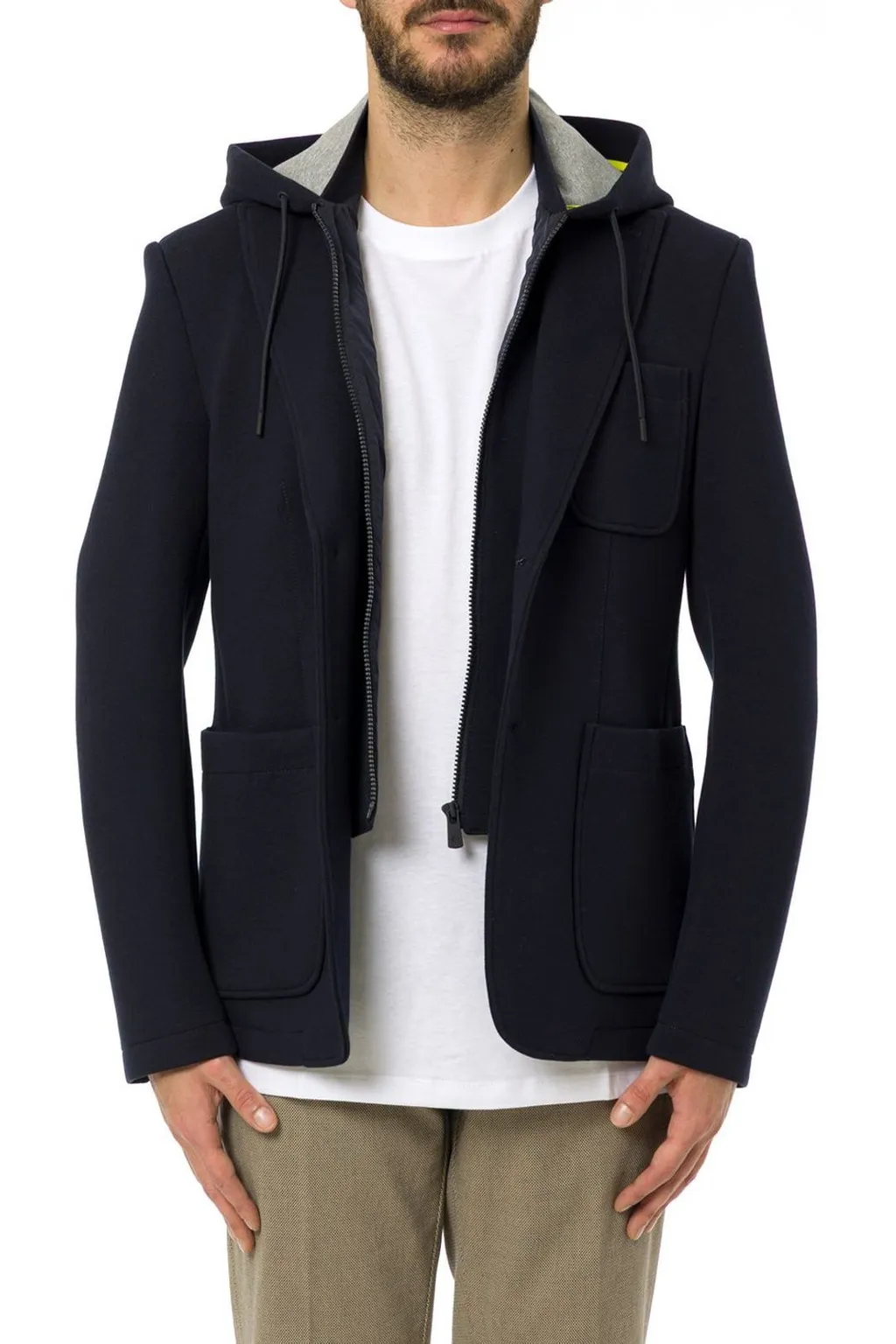 Manuel Ritz Diagonal Jersey Hooded Blazer
