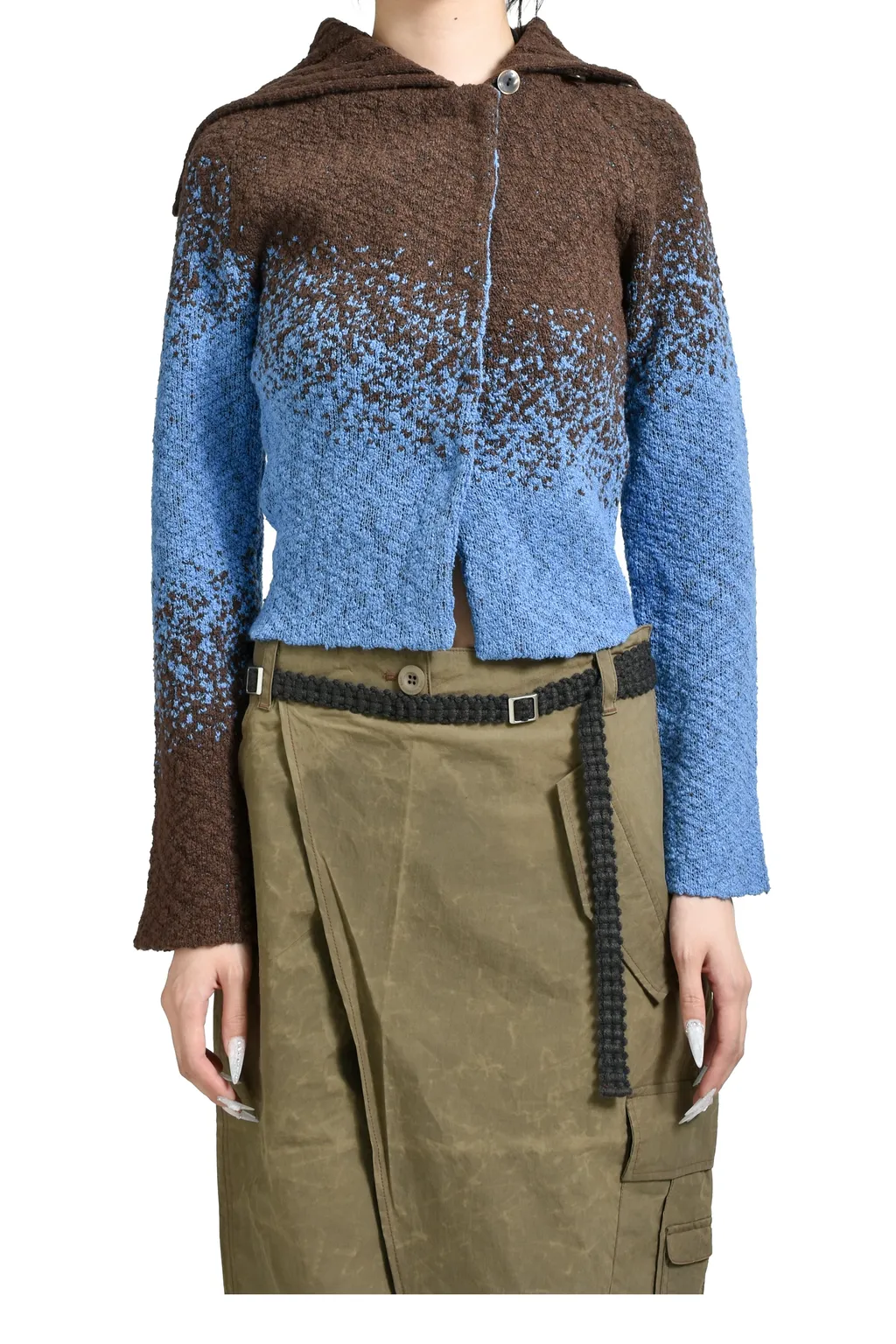 Flow Jaquard Short Cardigan / Blu