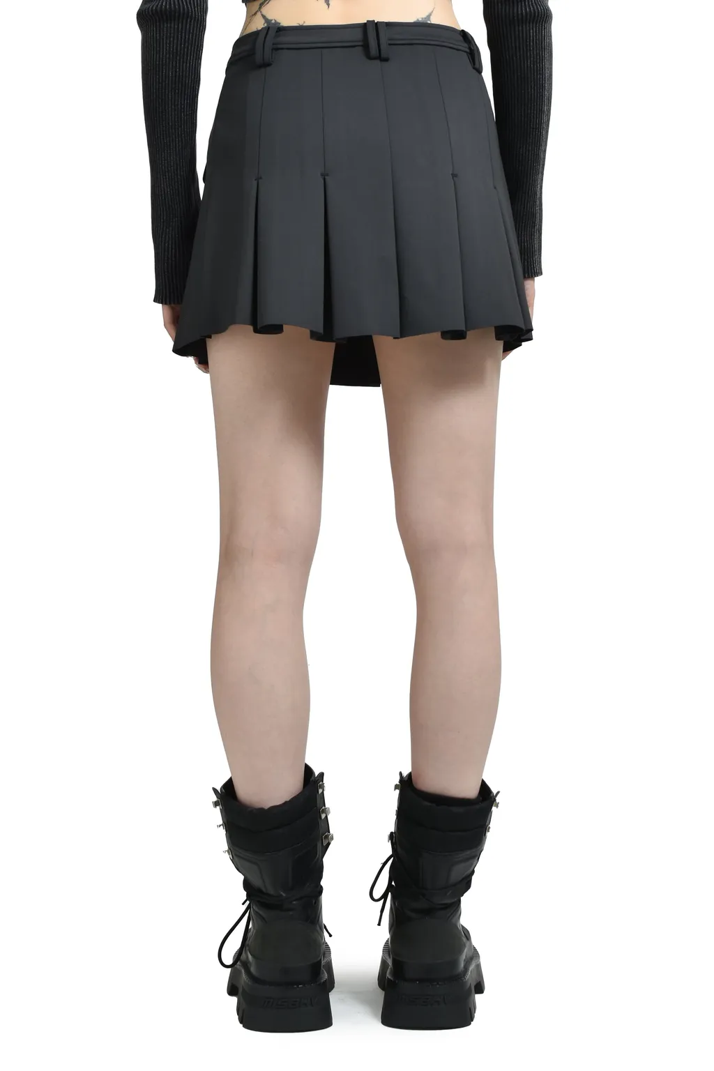Scuba Neoprene Pleated Mini Skirt / Phantom