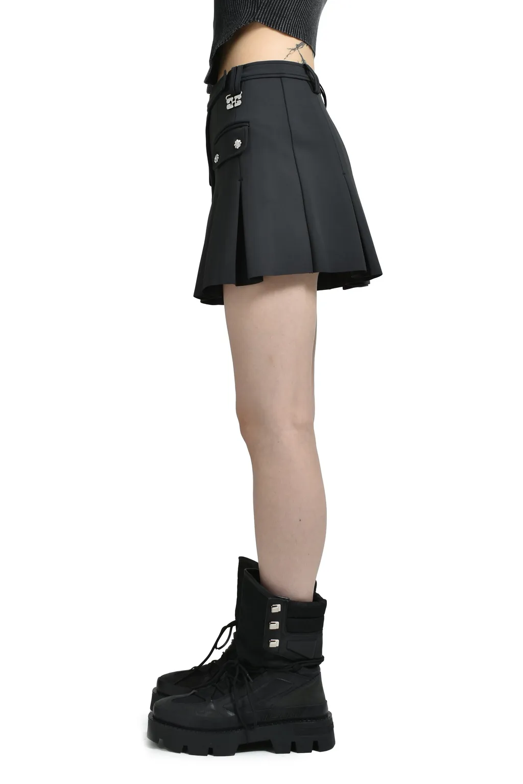 Scuba Neoprene Pleated Mini Skirt / Phantom