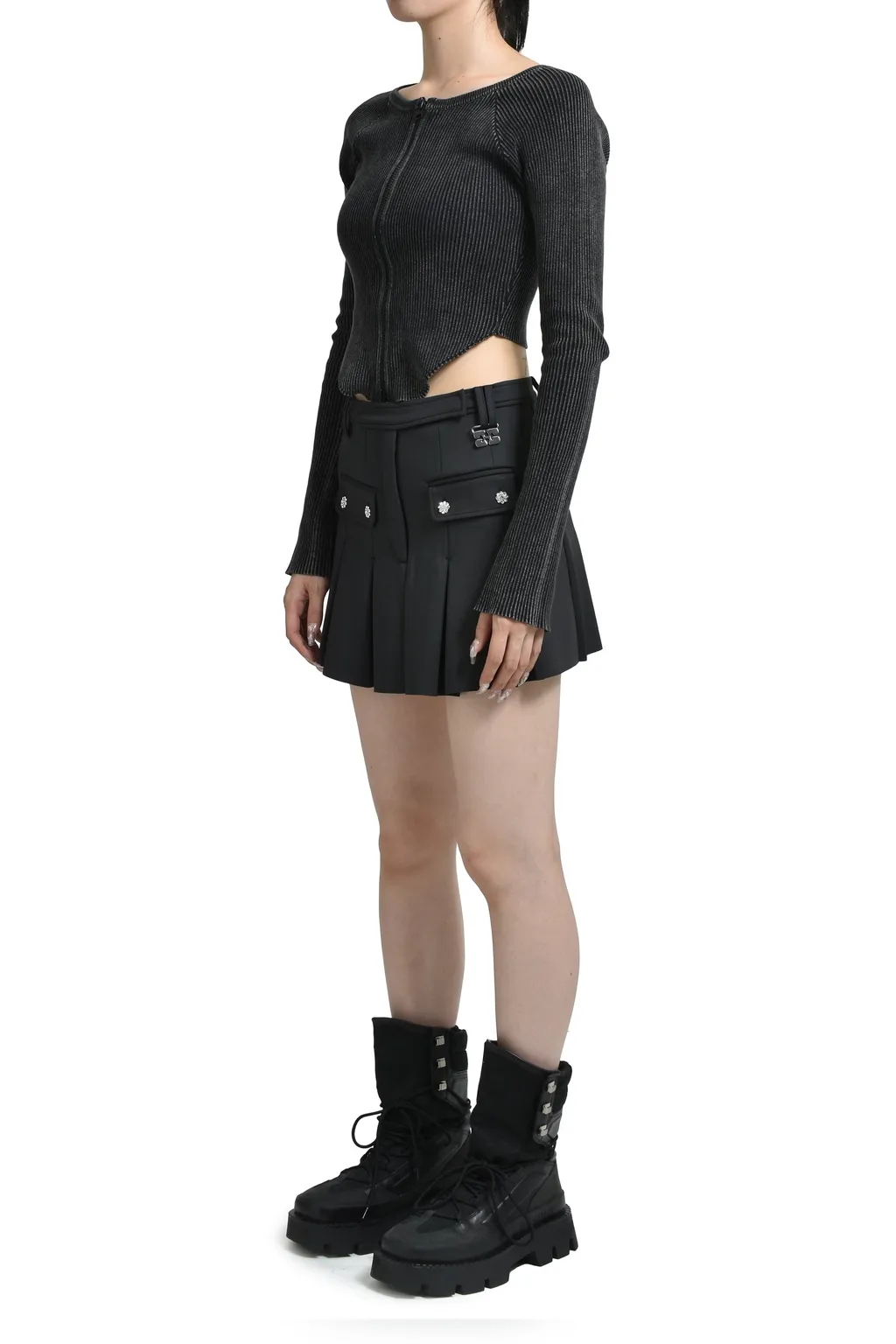 Scuba Neoprene Pleated Mini Skirt / Phantom