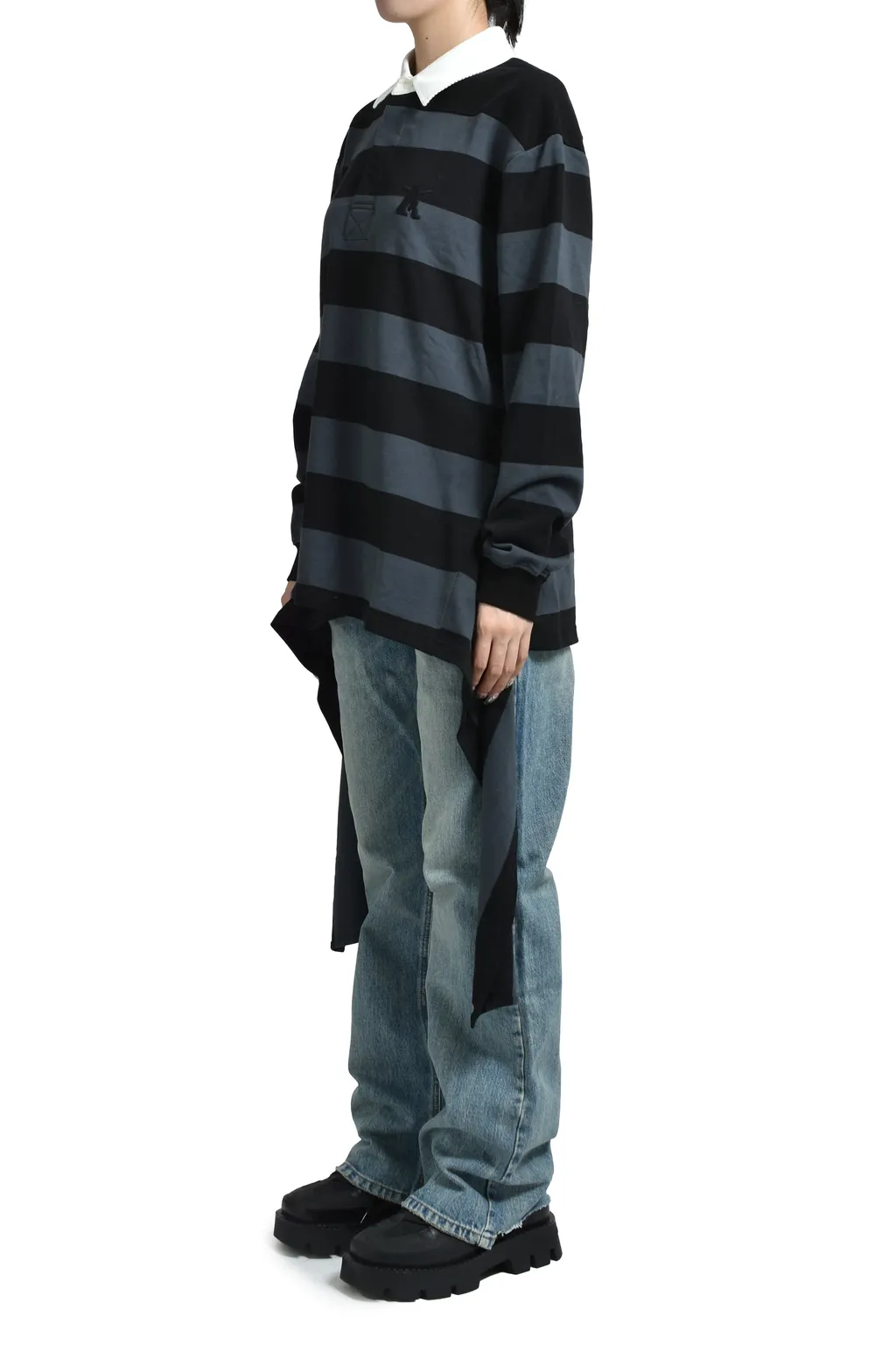 Stripe Trim Rugby Shirt / Cha