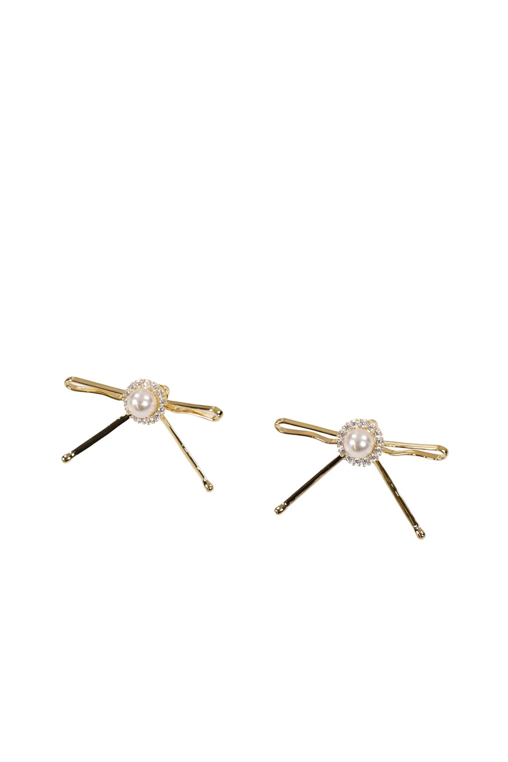 Hair Clip Patchwork Bow Pearl Stud Earrings / Gold
