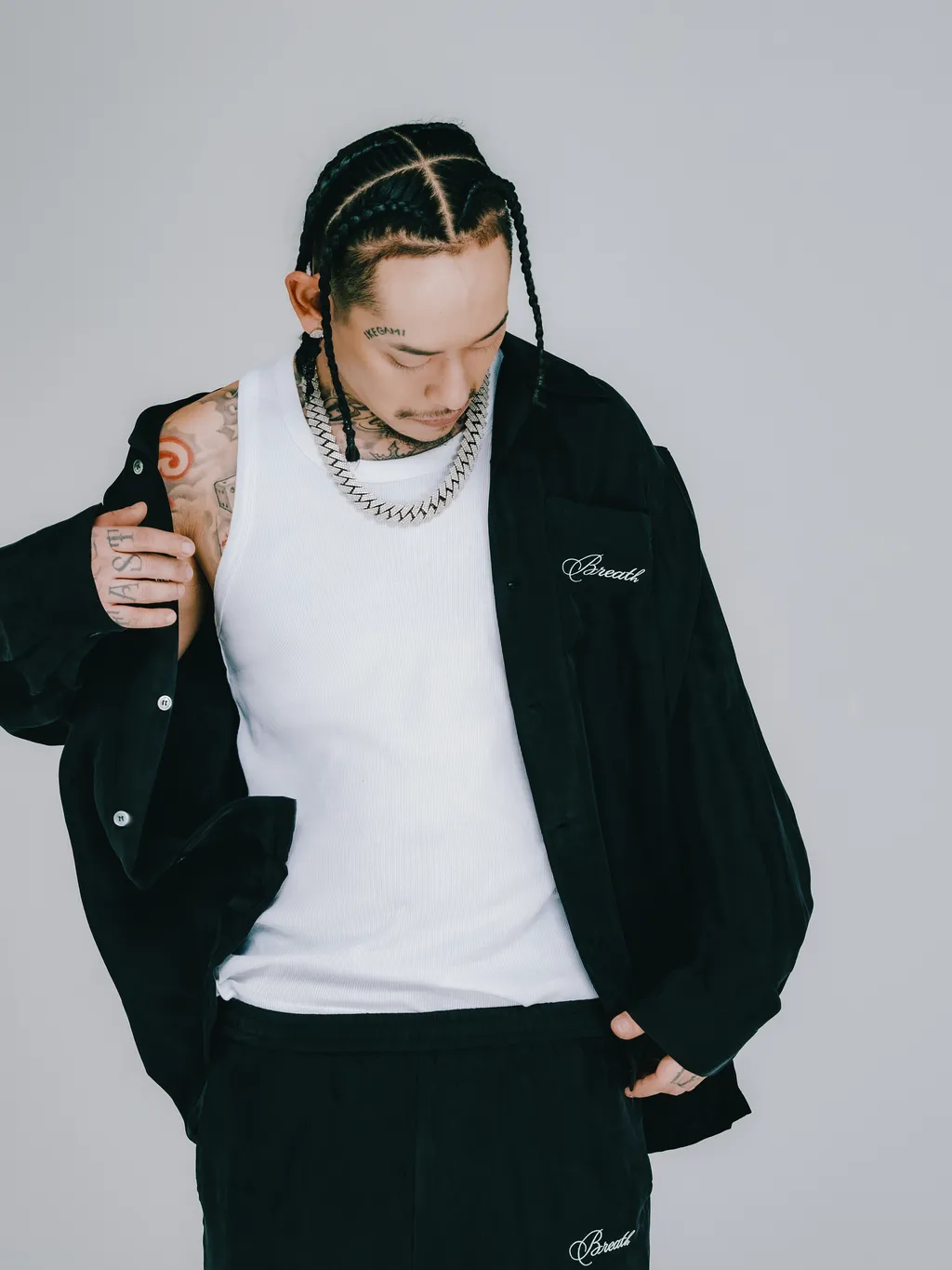Script Logo Satin Shirt / Black