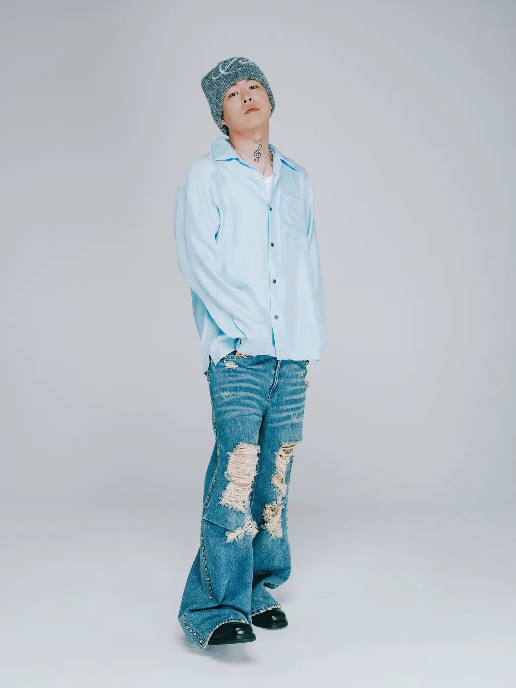 Script Logo Satin Shirt / Ice