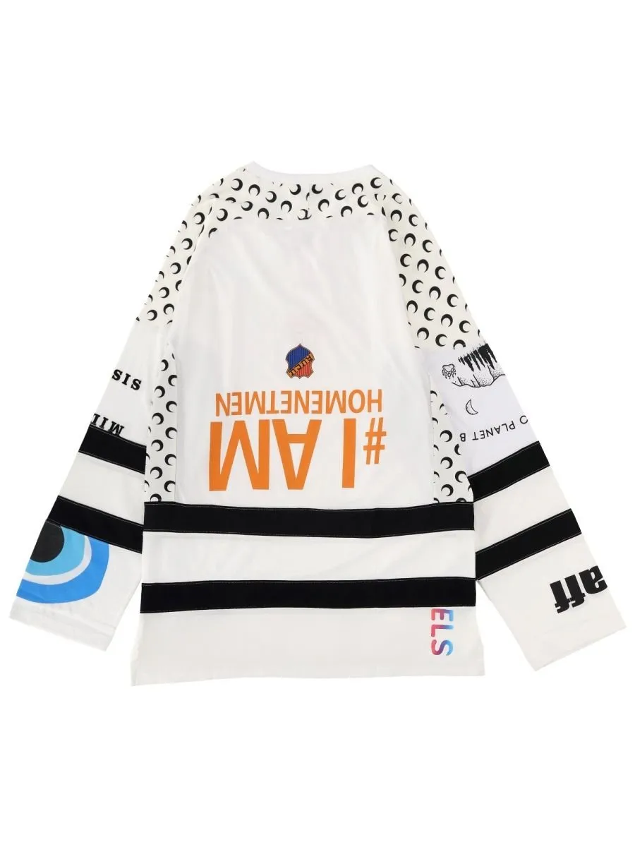 Marine Serre Upcycled Graphic Jersey Ls Hockey T-Shirt