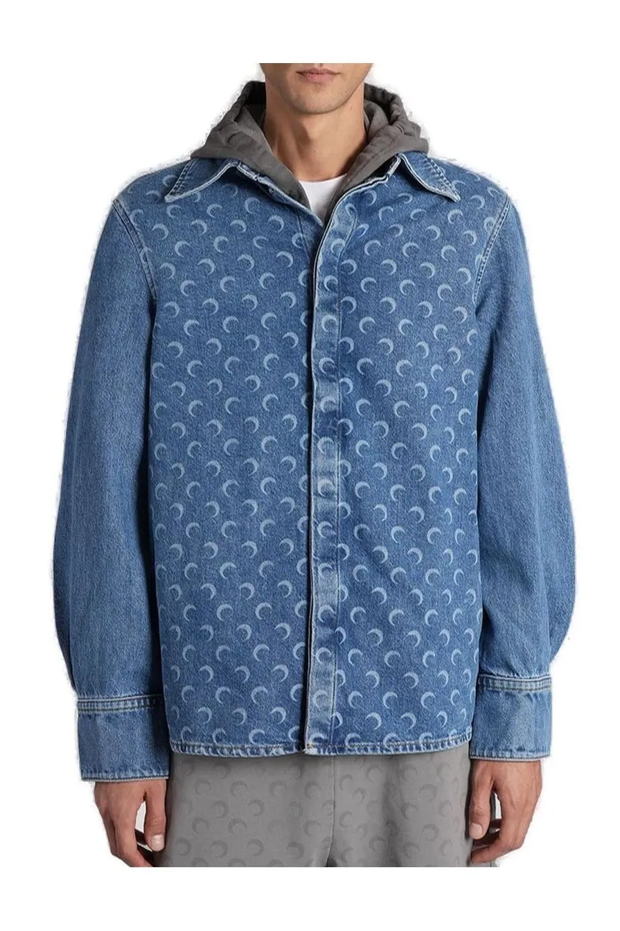 Marine Serre Moon Laser Blue Wash Denim Ls Shirt