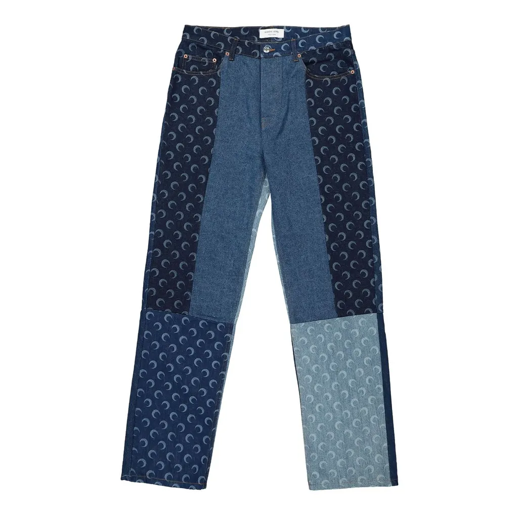 Marine Serre Patchwork Regenerated Denim Slim Fit Pants